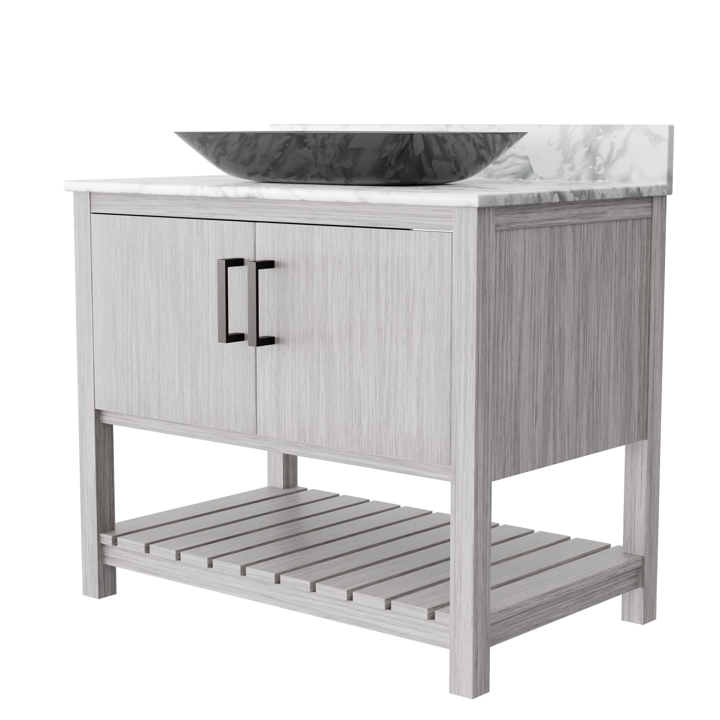 Novatto 36-inch bath vanity with Carrara white marble countertop and sink, modern bathroom accessory with sleek design