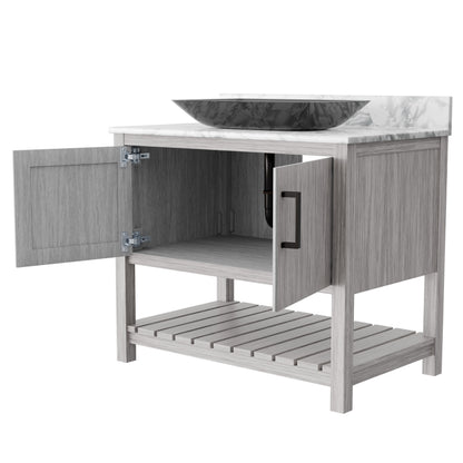 Novatto 36-inch bath vanity with Carrara white marble counter and sink, modern bathroom accessory with elegant stone surface