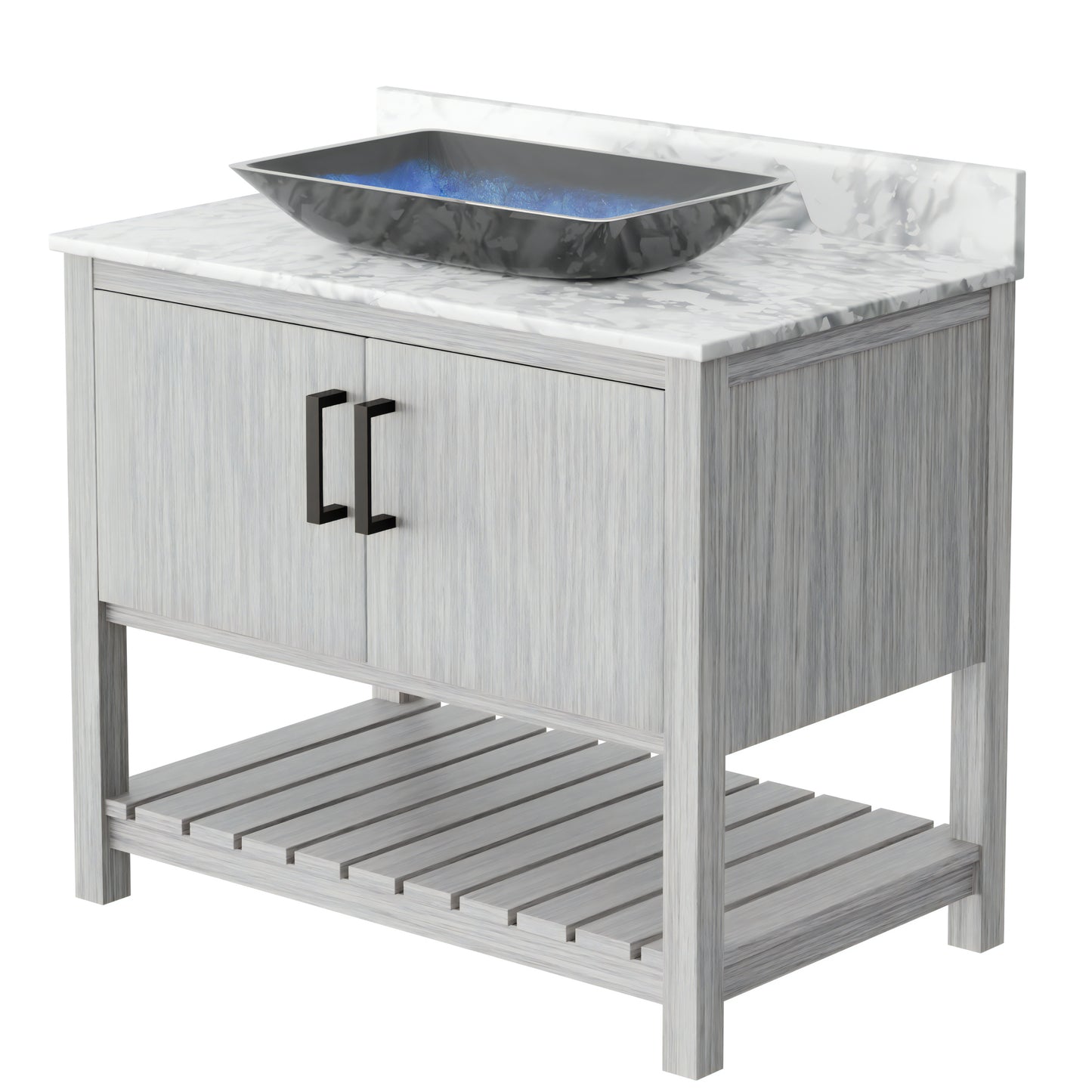 36-inch Novatto bath vanity with Carrara white marble counter and integrated sink, showcasing elegant bathroom accessory design.