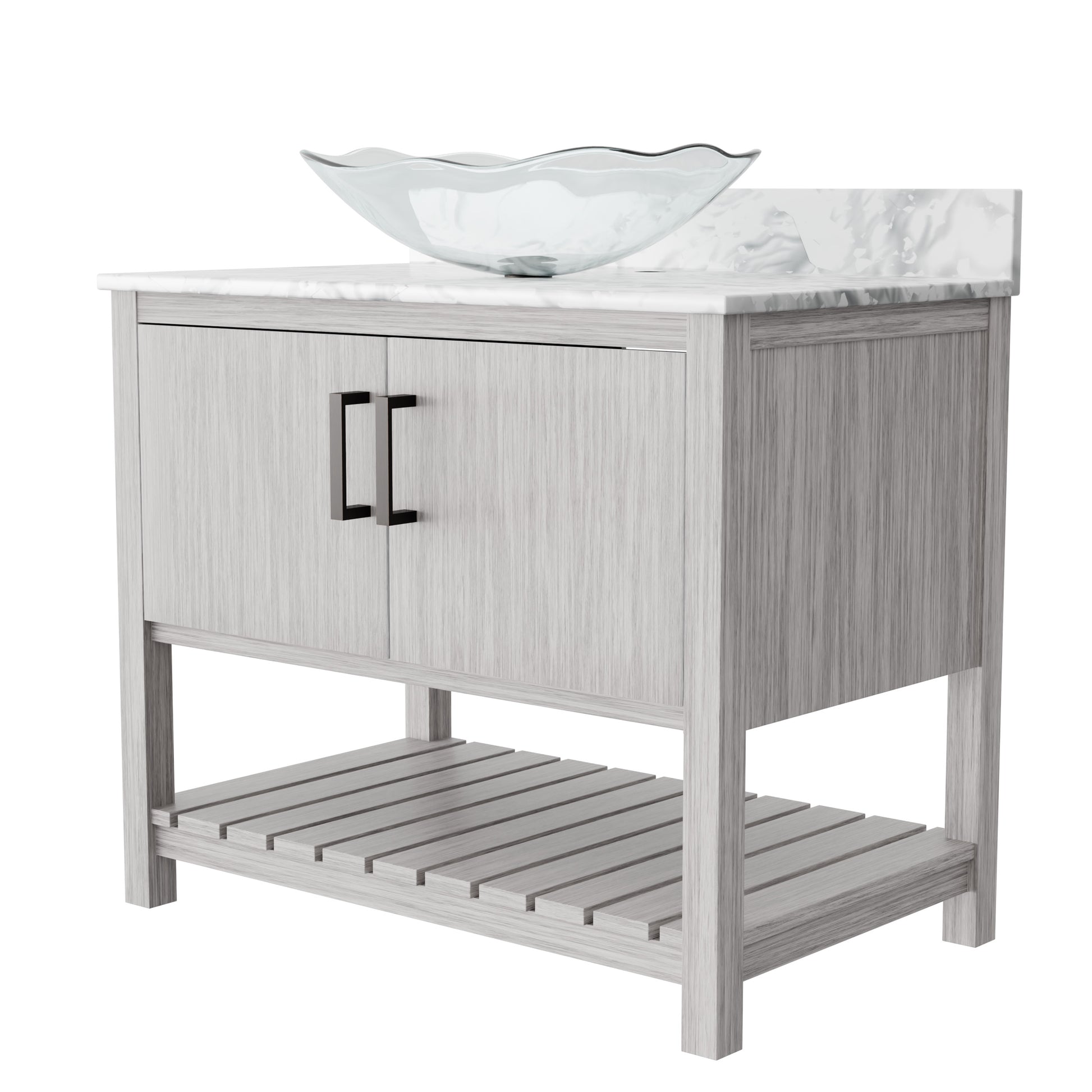 Novatto 36-inch bathroom vanity with Carrara white marble countertop and sink, modern accessory for stylish bathroom decor.