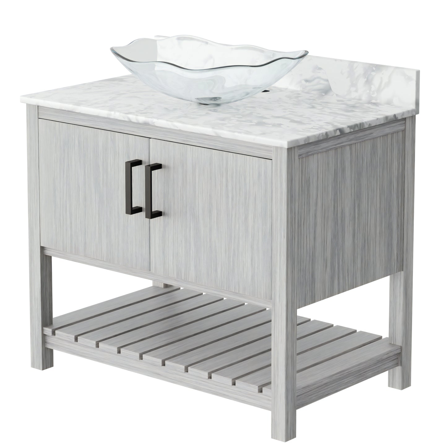 36-inch Novatto bath vanity with Carrara white marble countertop and integrated sink, showcasing elegant bathroom accessory design.
