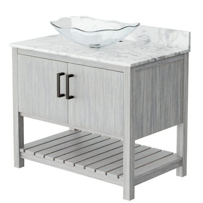 36-inch Novatto bath vanity with Carrara white marble countertop and integrated sink, showcasing elegant bathroom accessory design.