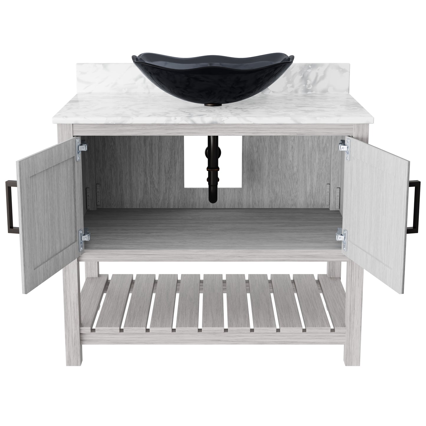 36-inch Novatto bath vanity with Carrara white marble counter and integrated sink, showcasing modern bathroom accessory design.