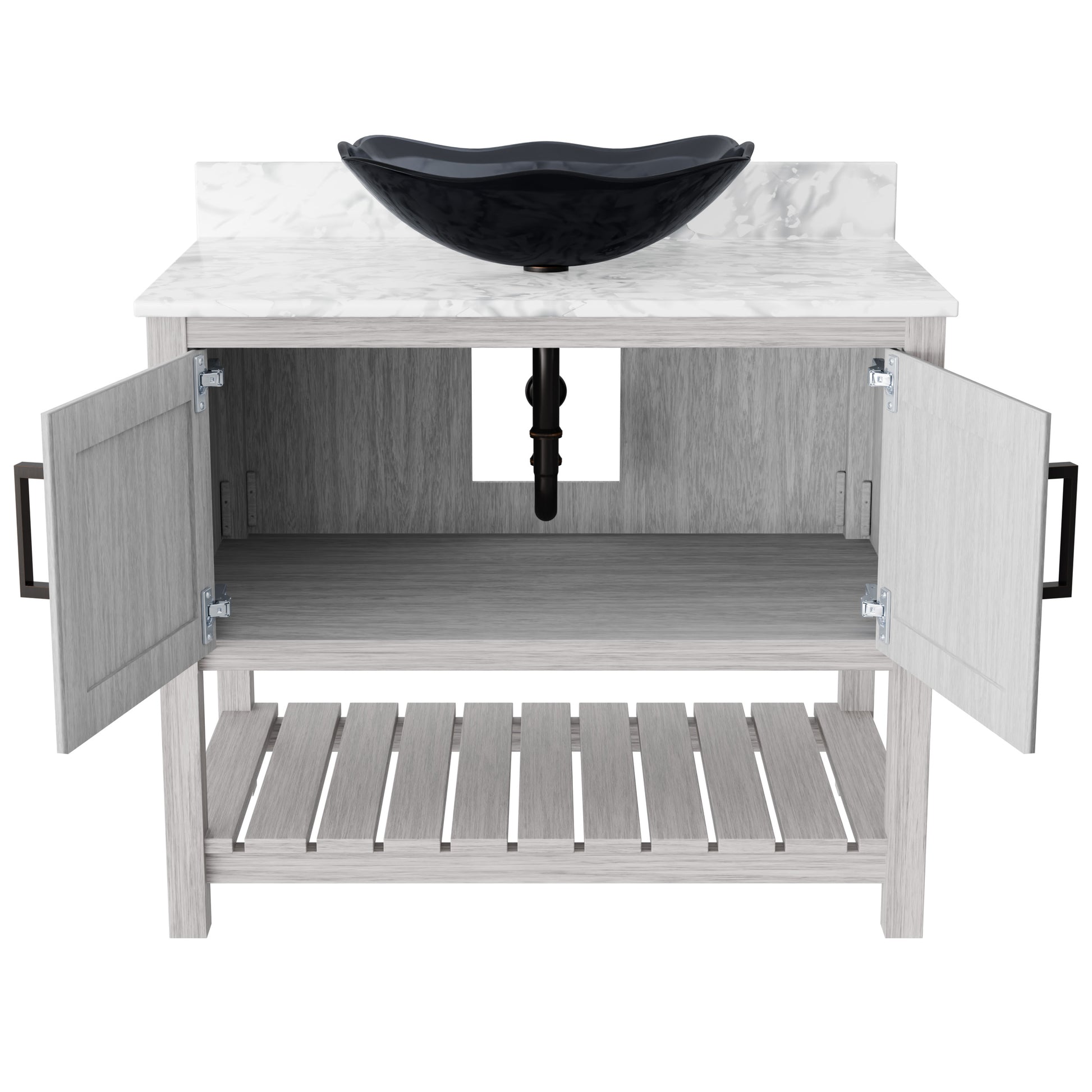 36-inch Novatto bath vanity with Carrara white marble counter and integrated sink, showcasing modern bathroom accessory design.