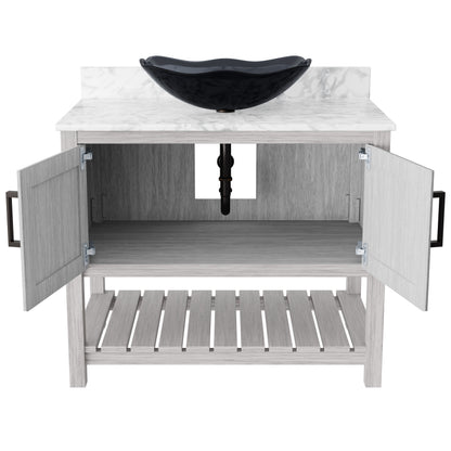 36-inch Novatto bath vanity with Carrara white marble counter and integrated sink, showcasing modern bathroom accessory design.