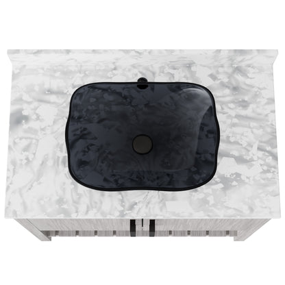 Novatto 36-inch bathroom vanity with Carrara white marble countertop and sink, showcasing sleek design and elegant natural stone.