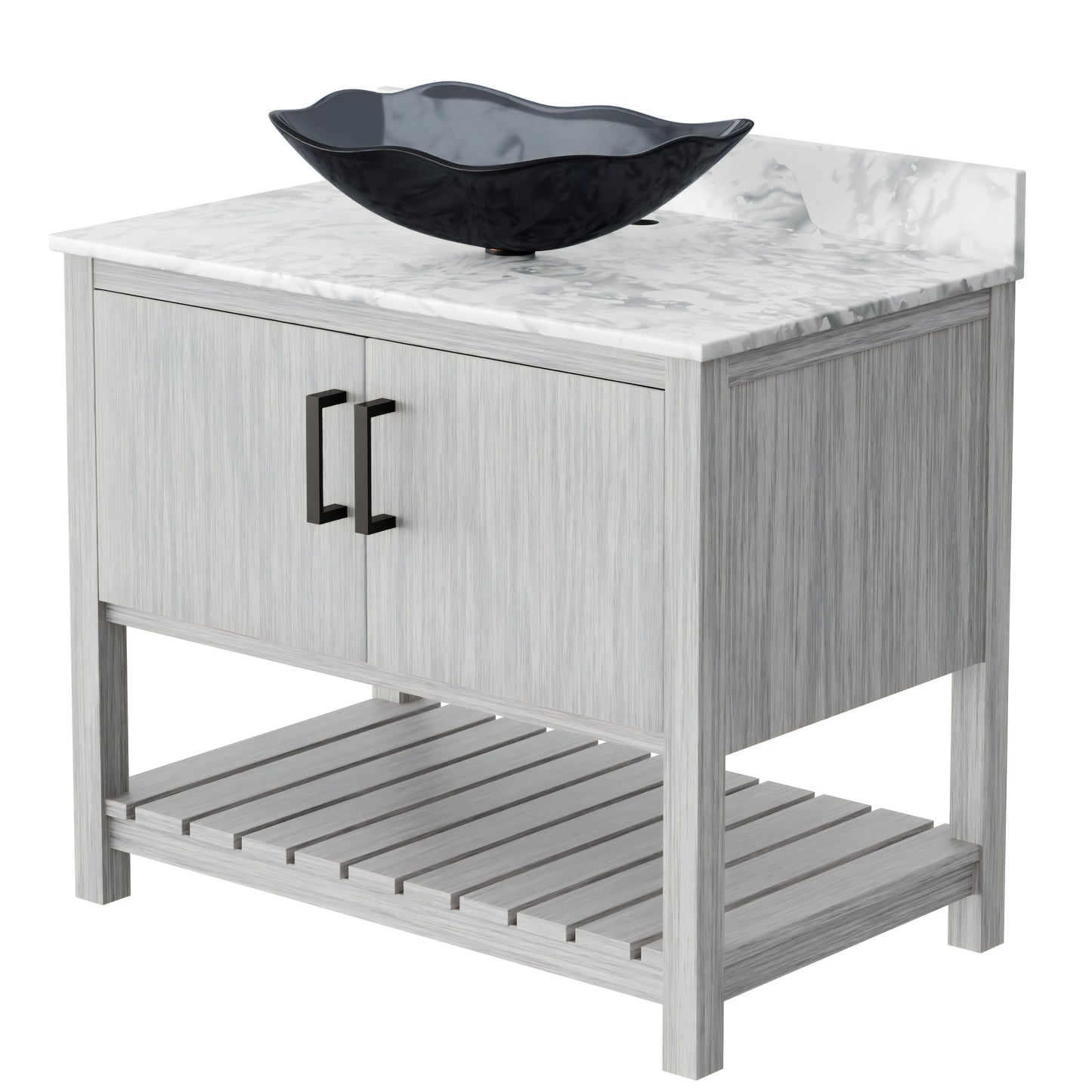 36-inch Novatto bath vanity with Carrara white marble counter and integrated sink, showcasing elegant bathroom accessory design.