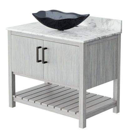 36-inch Novatto bath vanity with Carrara white marble counter and integrated sink, showcasing elegant bathroom accessory design.