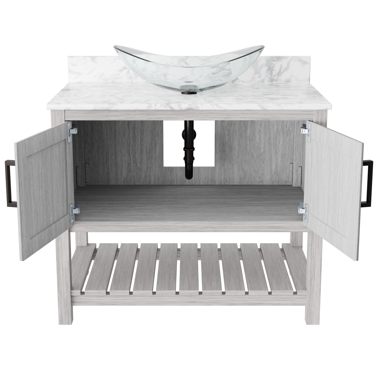 Novatto 36-inch bathroom vanity with Carrara white marble counter and sink, modern accessory with sleek design.