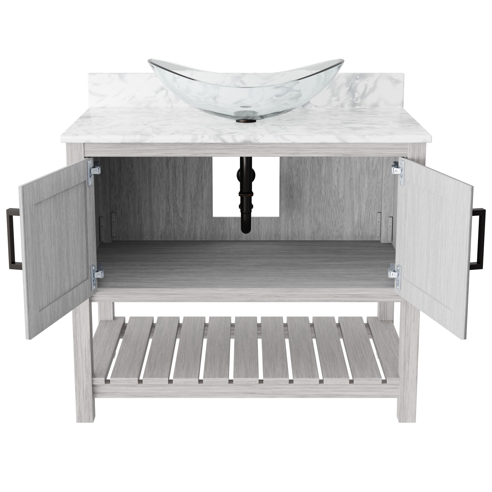 Novatto 36-inch bathroom vanity with Carrara white marble counter and sink, modern accessory with sleek design.