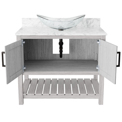 Novatto 36-inch bathroom vanity with Carrara white marble counter and sink, modern accessory with sleek design.