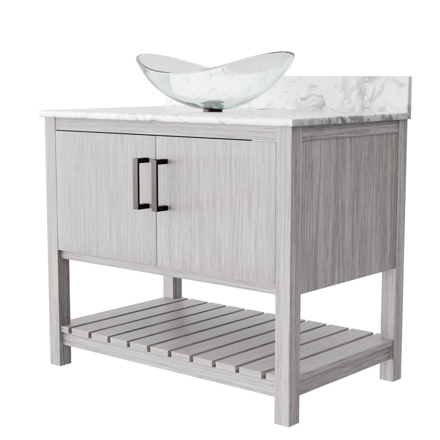 36-inch Novatto bath vanity with Carrara white marble countertop and sink, showcasing elegant bathroom accessory design.
