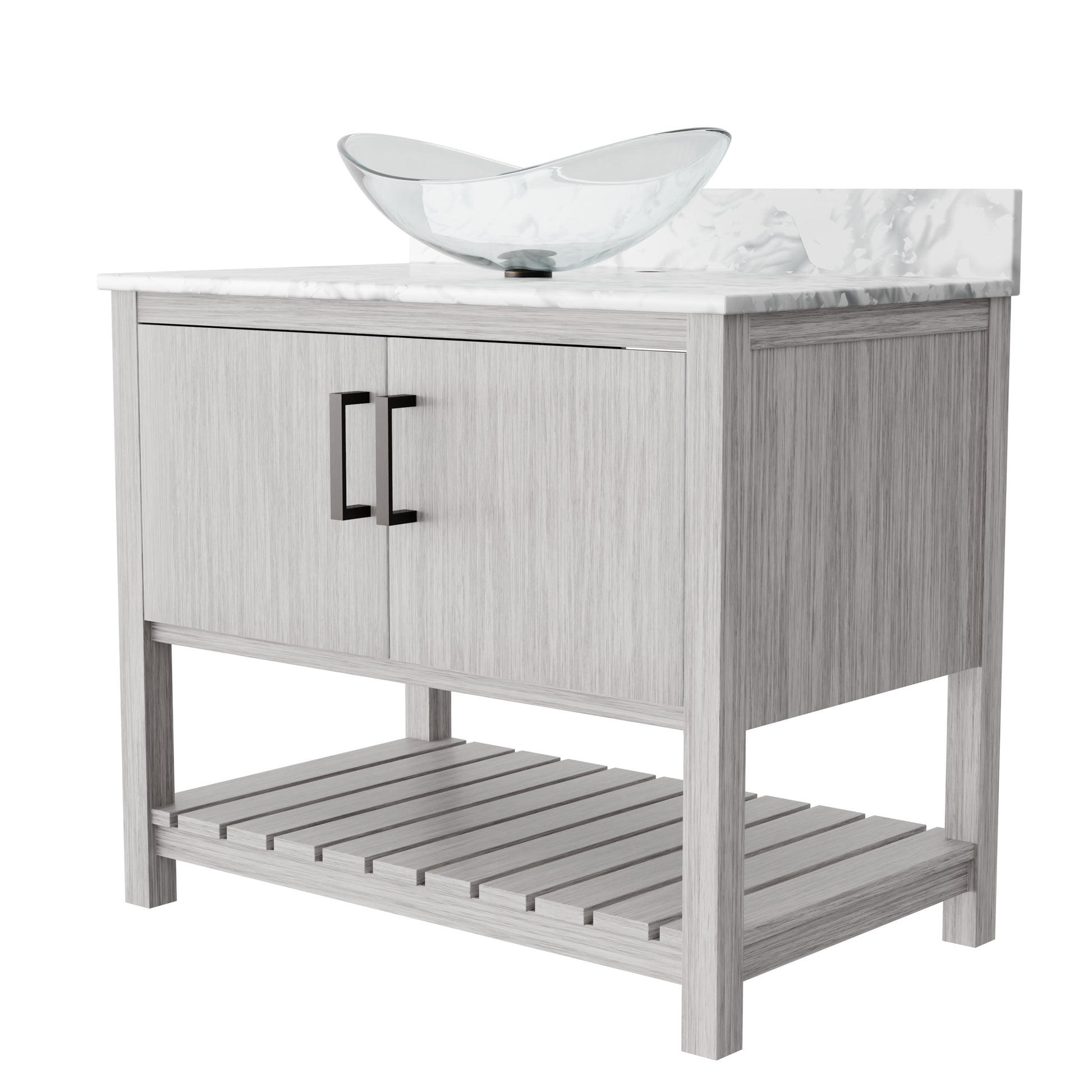 36-inch Novatto bath vanity with Carrara white marble countertop and sink, showcasing elegant bathroom accessory design.