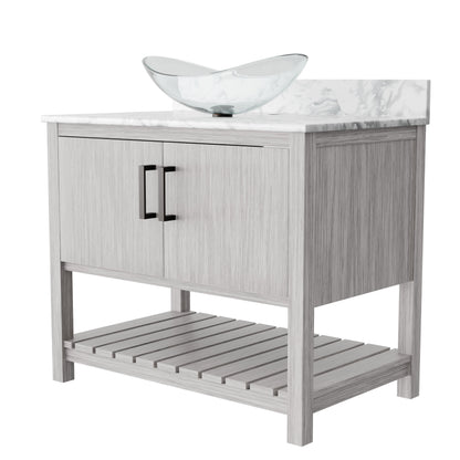 36-inch Novatto bath vanity with Carrara white marble countertop and sink, showcasing elegant bathroom accessory design.