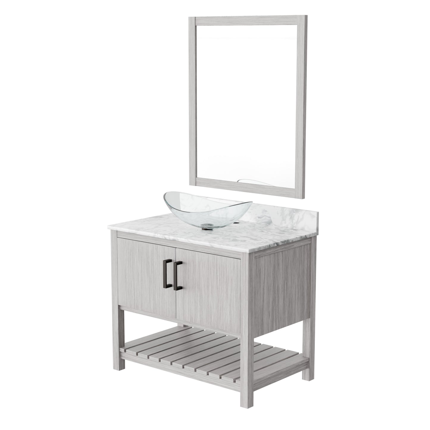 36-inch Novatto bathroom vanity with Carrara white marble counter and integrated sink, modern accessory for bathroom decor