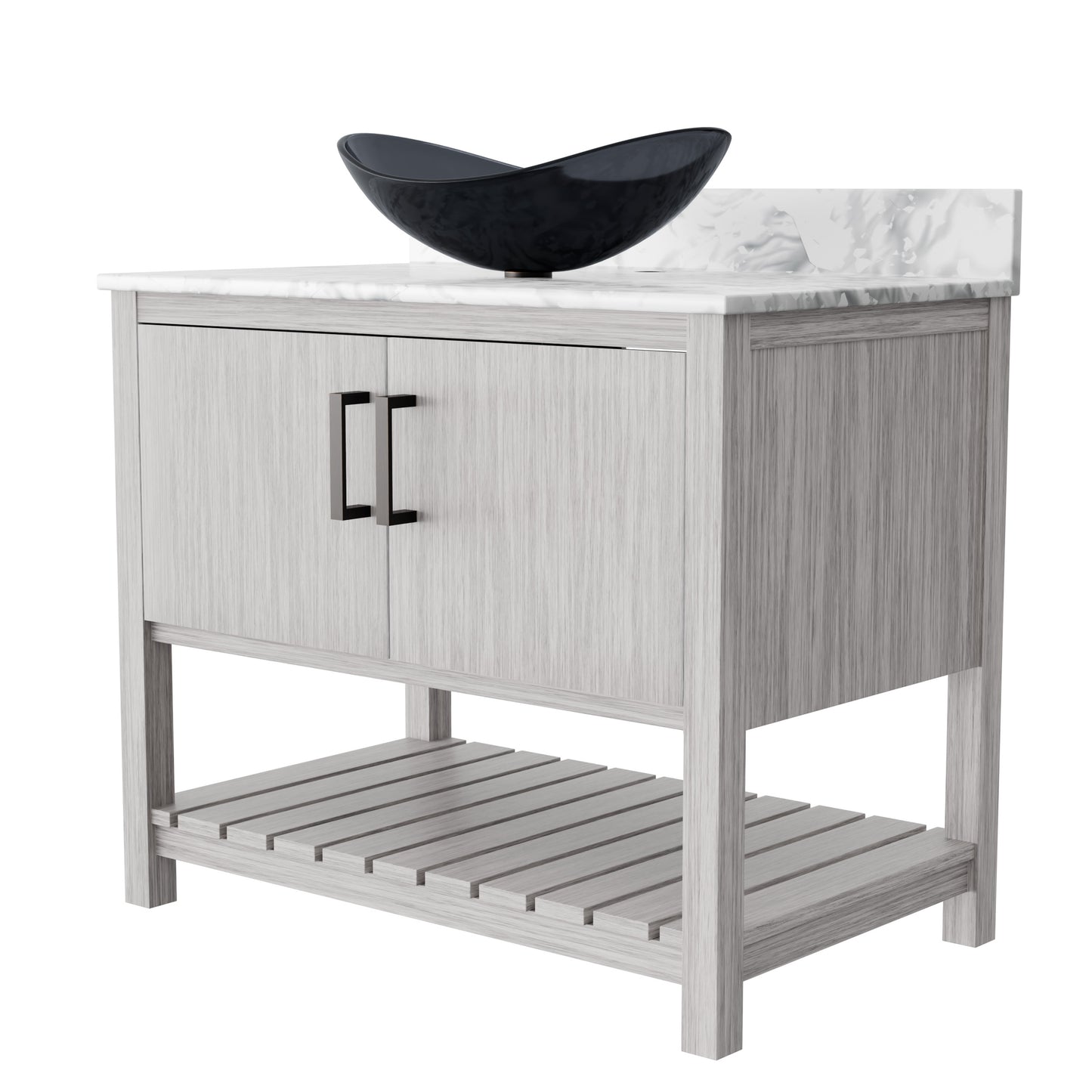 36-inch Novatto bath vanity with Carrara white marble countertop and sink, showcasing elegant bathroom accessory design.