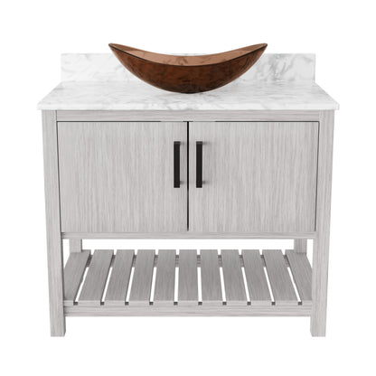 Novatto 36-inch bath vanity with Carrara white marble counter and sink, showcasing sleek bathroom accessory design.