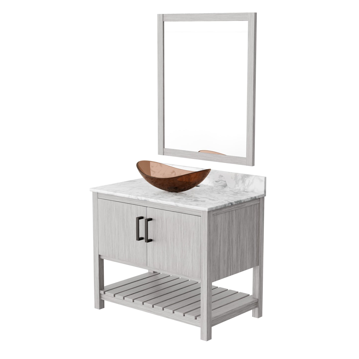 36-inch Novatto bath vanity with Carrara white marble countertop and sink, featuring sleek modern design.
