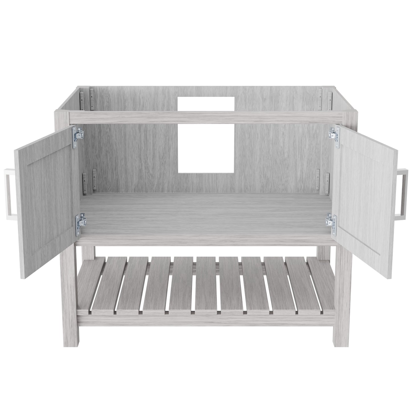 36-inch Storm Grey Novatto bath vanity with sleek design and modern hardware, shown from a front view.