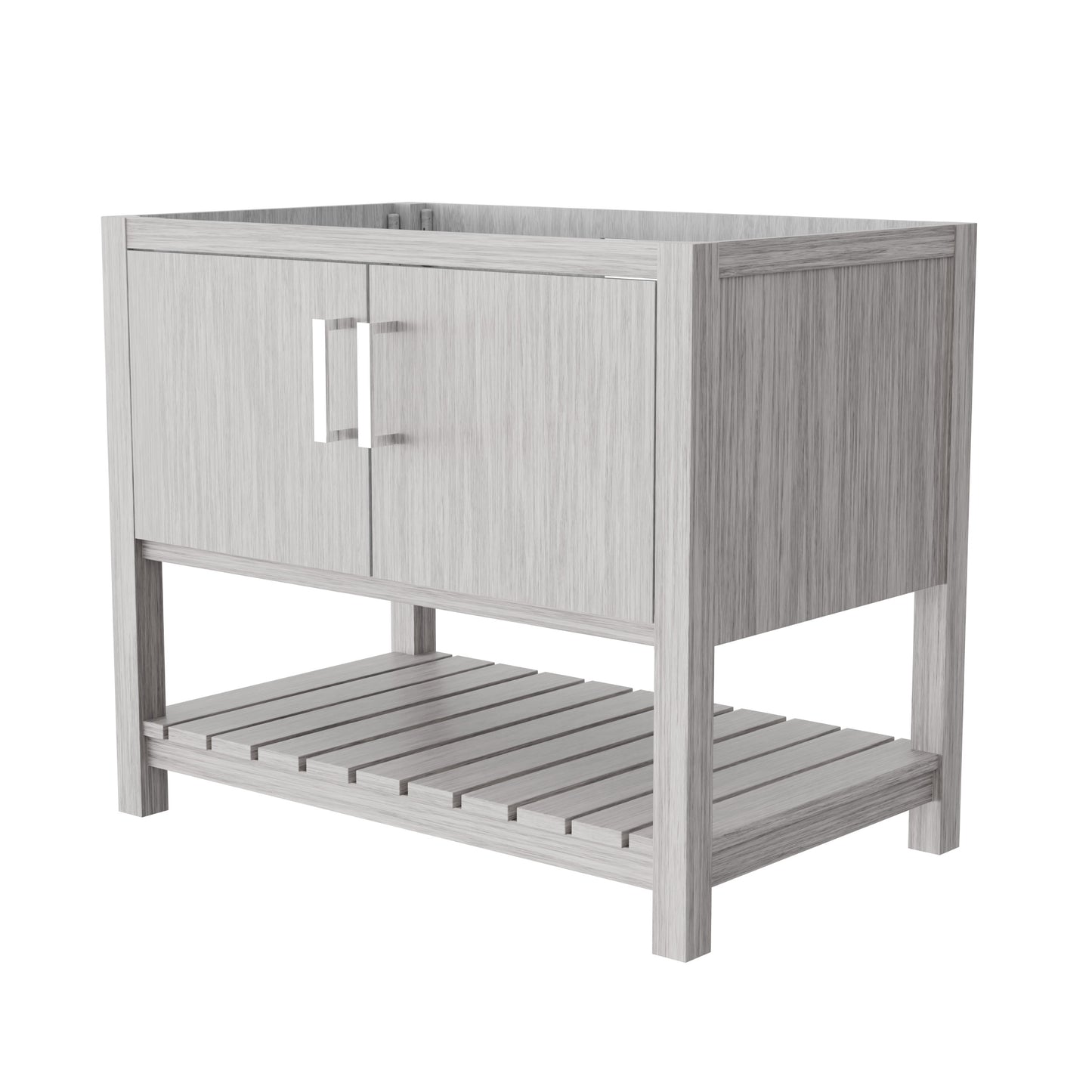 36-inch Storm Grey bath vanity by Novatto, showcasing sleek design and modern bathroom accessory with a smooth finish.