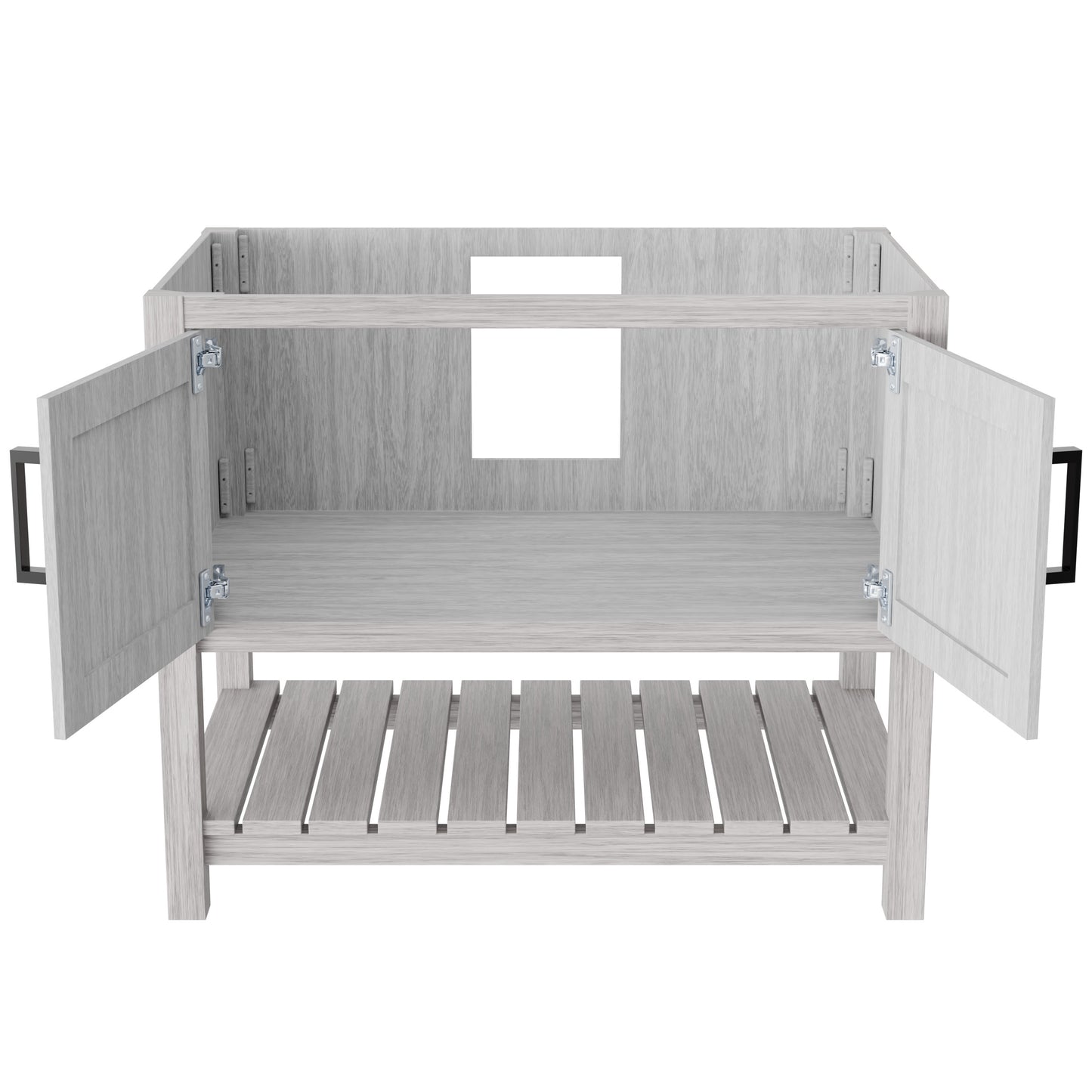 36-inch Storm Grey Novatto bathroom vanity with modern design, featuring a sleek surface and stylish hardware.