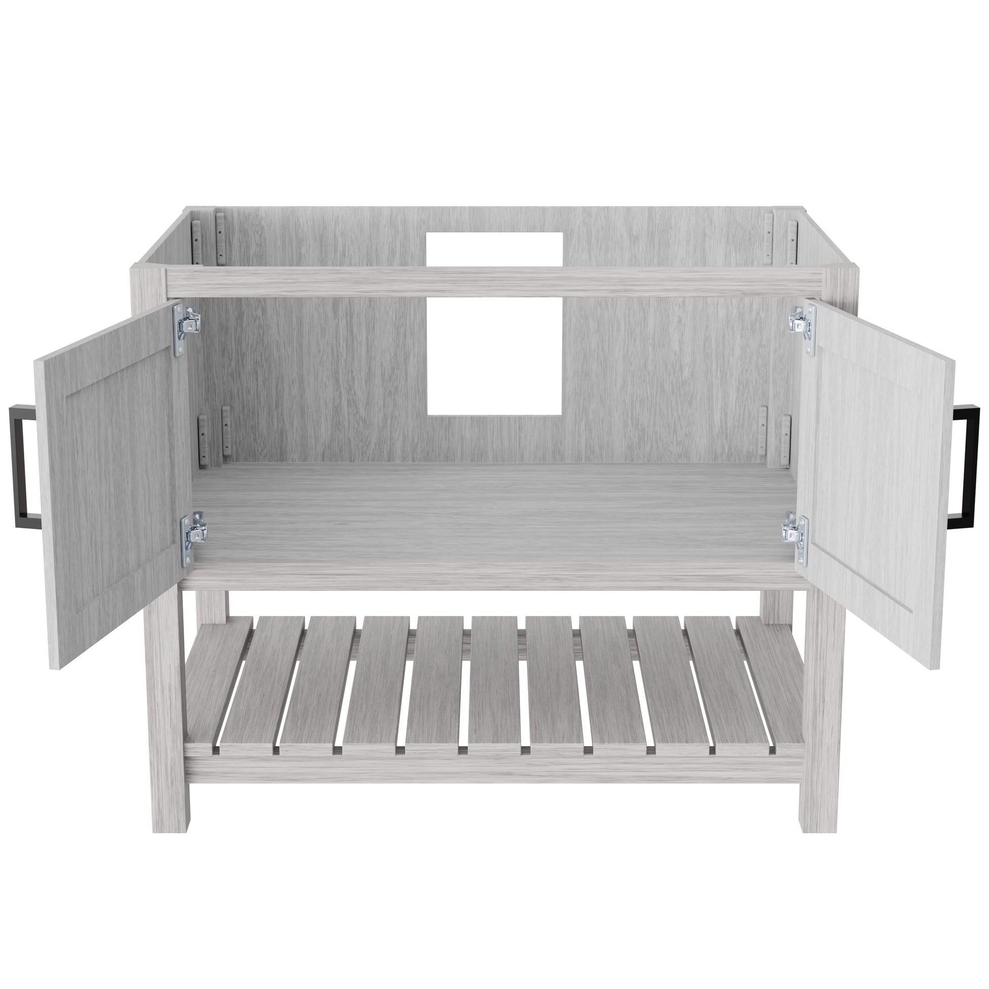 36-inch Storm Grey Novatto bathroom vanity with modern design, featuring a sleek surface and stylish hardware.