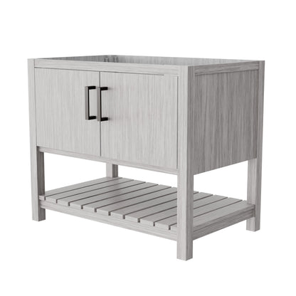 36-inch Storm Grey bath vanity by Novatto with sleek design and modern hardware, featuring a spacious surface for bathroom accessories.