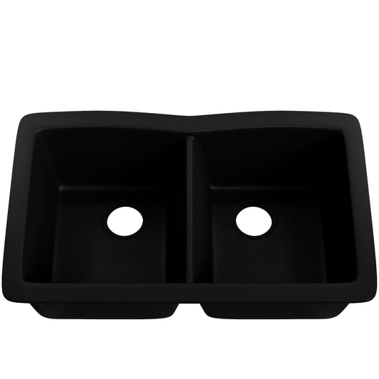 Double Bowl Undermount Granite Composite Sink in Absolute Black - NKGC-5050UND-AB