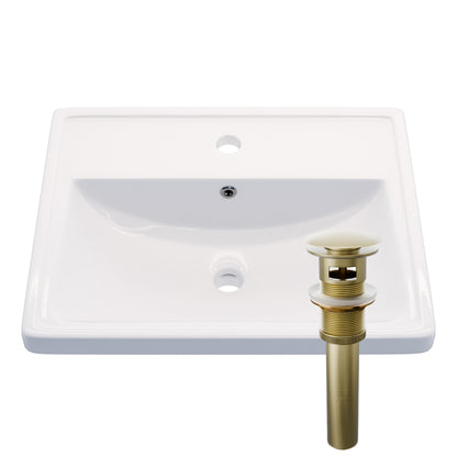 Rectangular Drop-in White Porcelain Sink with Faucet Hole and Overflow, NBP-DI251016