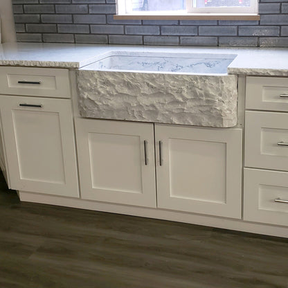 Single Bowl Kitchen Sink in Carrara White Marble with Natural Chiseled Apron - NKS-SBNCW