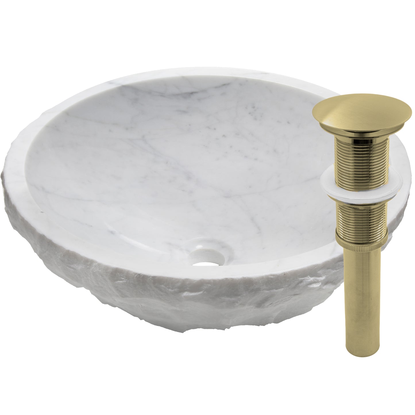 Natural Carrara white marble vessel sink by Novatto, modern contemporary bathroom sink with chiseled stone finish.