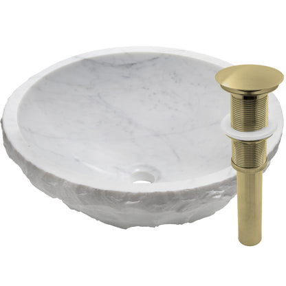 Natural Carrara white marble vessel sink by Novatto, modern contemporary bathroom sink with chiseled stone finish.