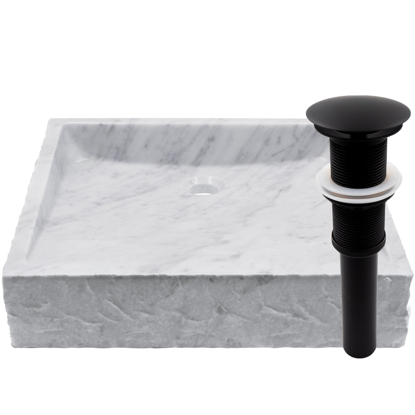 Natural Carrara White Marble Square Vessel Sink with Chiseled Exterior NOSV-CWSQ