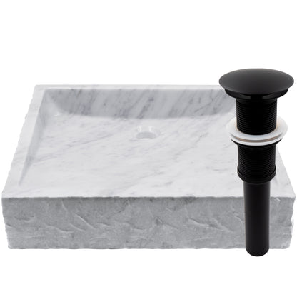 Natural Carrara White Marble Square Vessel Sink with Chiseled Exterior NOSV-CWSQ