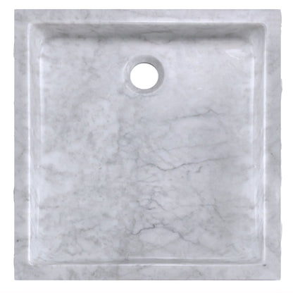 Natural Carrara White Marble Square Vessel Sink with Chiseled Exterior NOSV-CWSQ