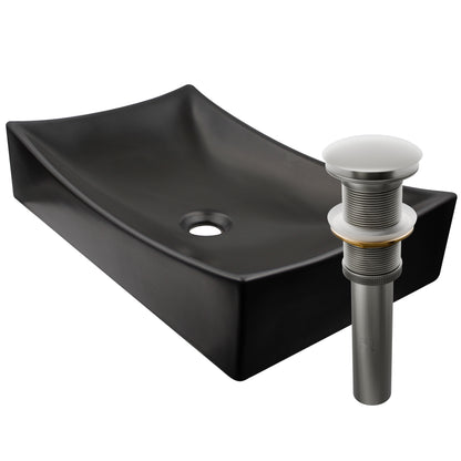 Matte Black Rectangular Porcelain Vessel Bathroom Sink, NP-01141MB