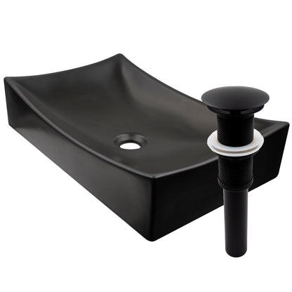 Matte Black Rectangular Porcelain Vessel Bathroom Sink, NP-01141MB