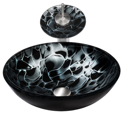Round Hand Painted Black Glass Bath Sink Combo Series NSFC-012001