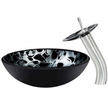 Round Hand Painted Black Glass Bath Sink Combo Series NSFC-012001