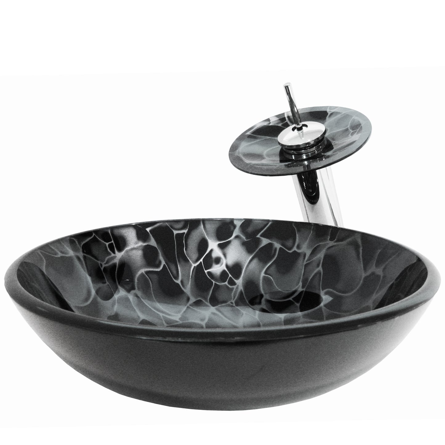 Round Hand Painted Black Glass Bath Sink Combo Series NSFC-012001