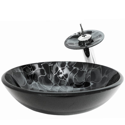Round Hand Painted Black Glass Bath Sink Combo Series NSFC-012001
