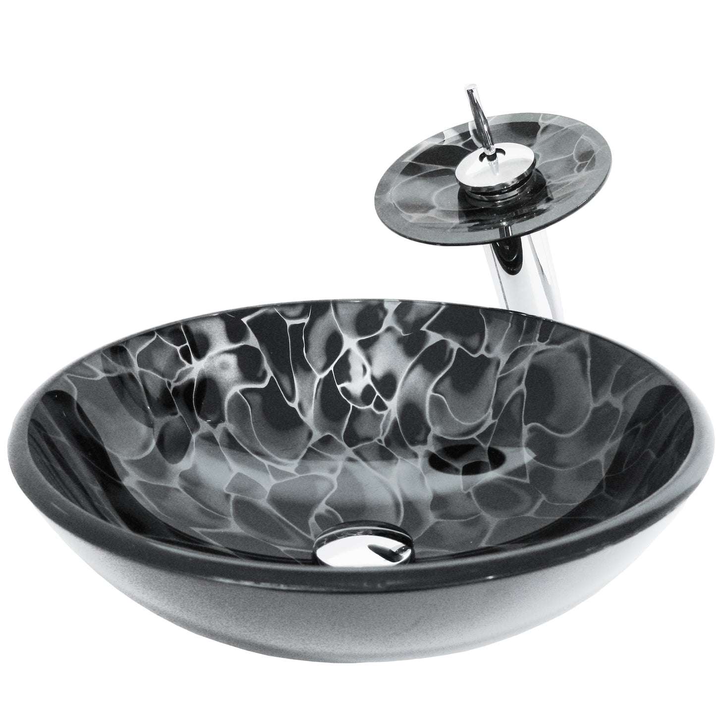 Round Hand Painted Black Glass Bath Sink Combo Series NSFC-012001