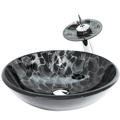 Round Hand Painted Black Glass Bath Sink Combo Series NSFC-012001