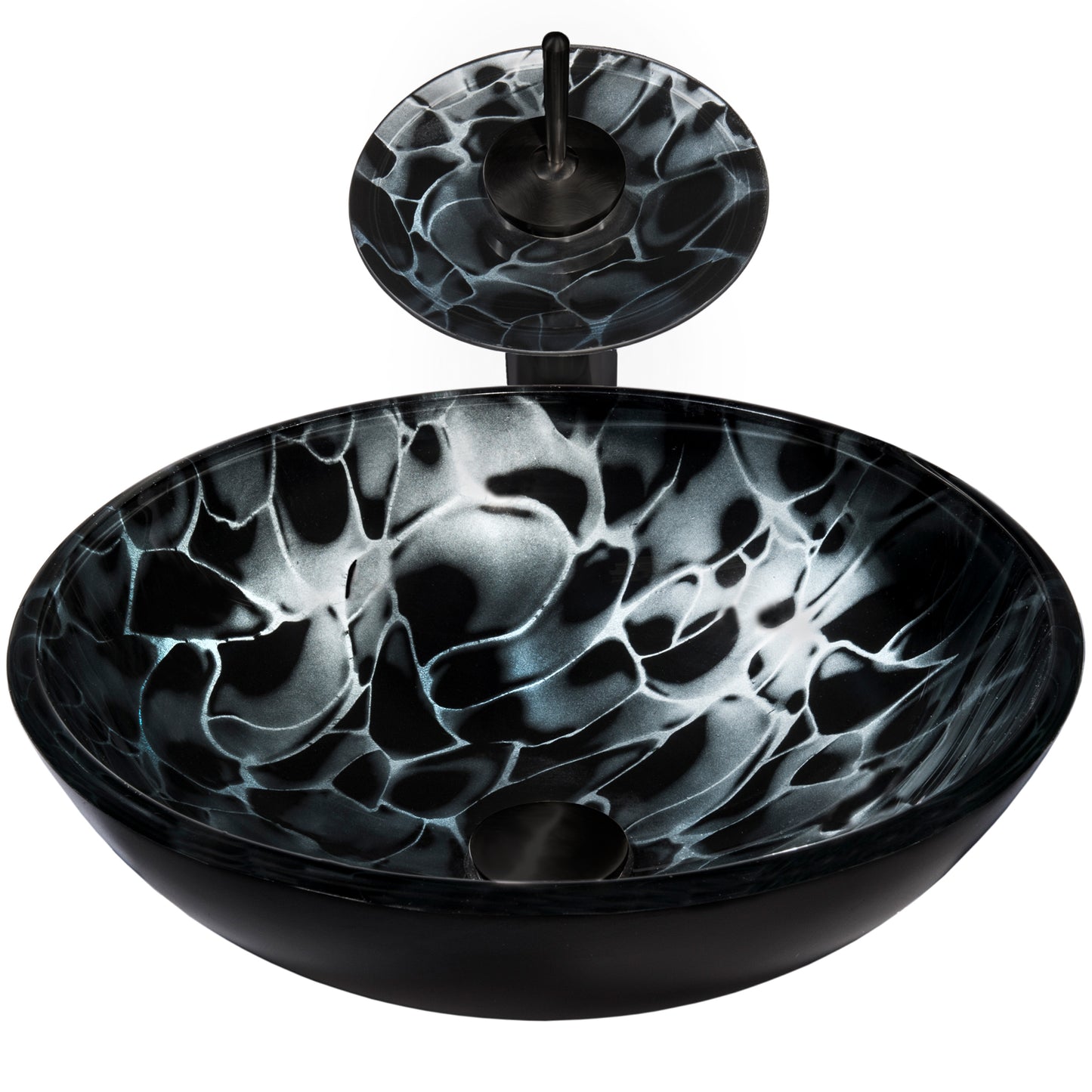 Round Hand Painted Black Glass Bath Sink Combo Series NSFC-012001