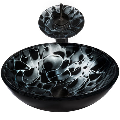 Round Hand Painted Black Glass Bath Sink Combo Series NSFC-012001