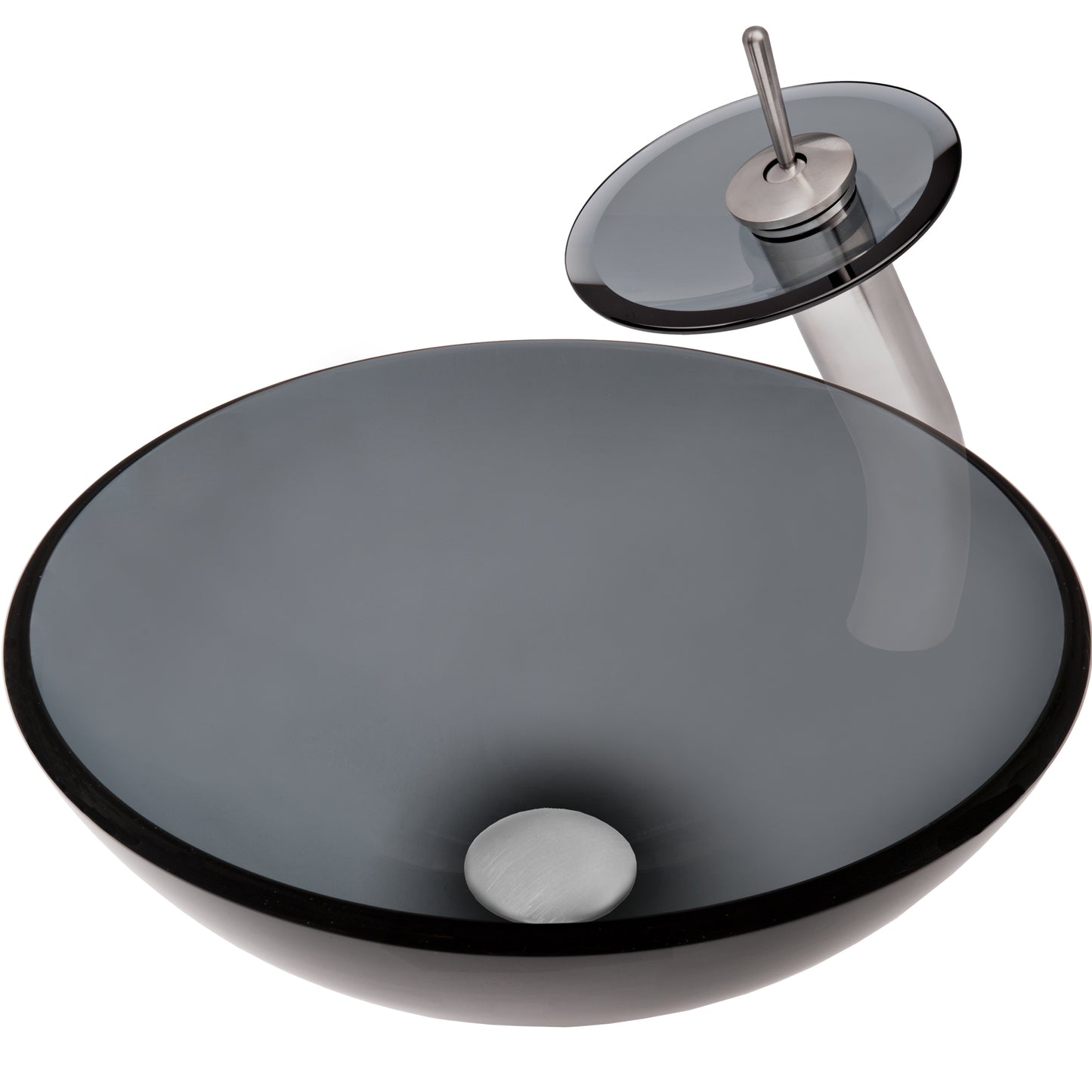 Round Clear Slate Grey Glass Vessel Bath Sink Combo Series NSFC-168G001