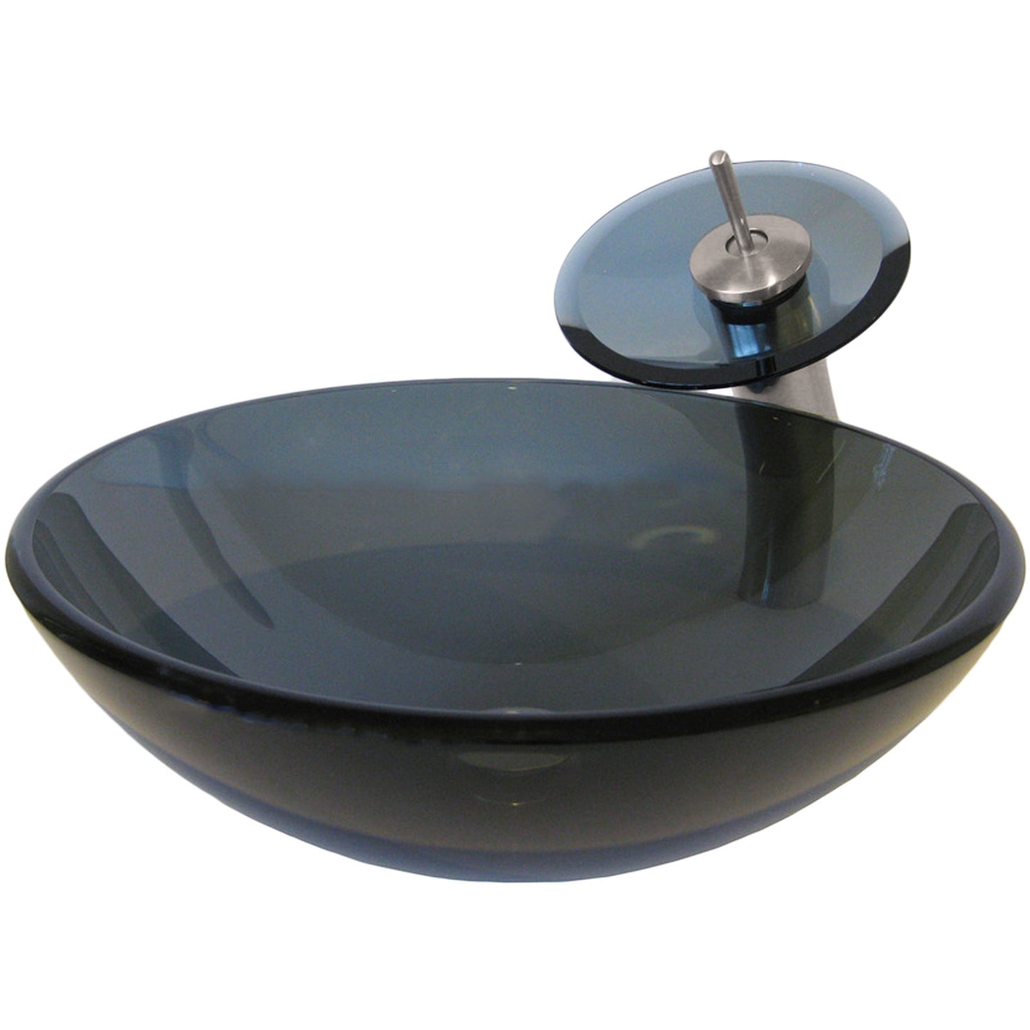 Round Clear Slate Grey Glass Vessel Bath Sink Combo Series NSFC-168G001