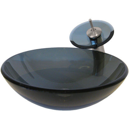 Round Clear Slate Grey Glass Vessel Bath Sink Combo Series NSFC-168G001