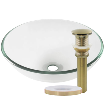Modern clear round tempered glass vessel bathroom sink by Novatto, featuring a sleek design and smooth surface.