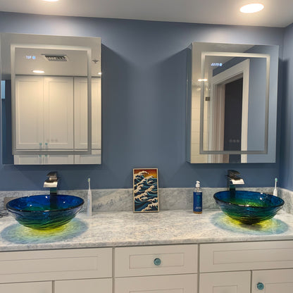 Blue Ombre Round Tempered Glass Vessel Bathroom Sink TIS-191